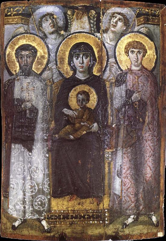 unknow artist The throne Virgin Mary with the child between ST Teodor and ST Goran, oil painting image